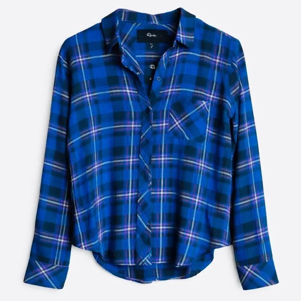 Rails Brady Plaid Flannel Shirt Button Down Blue Women Small Lightweight